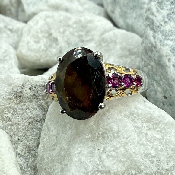 NWT Zawadi Chocolate Sapphire & Orissa Rhodolite Garnet Ring 9.00ct Two-Tone - Picture 8 of 16
